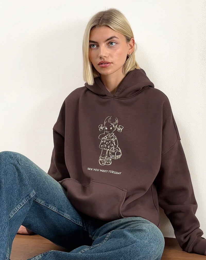 Sudadera oversize con capucha en caoba oscuro y estampado See You Next Tuesday