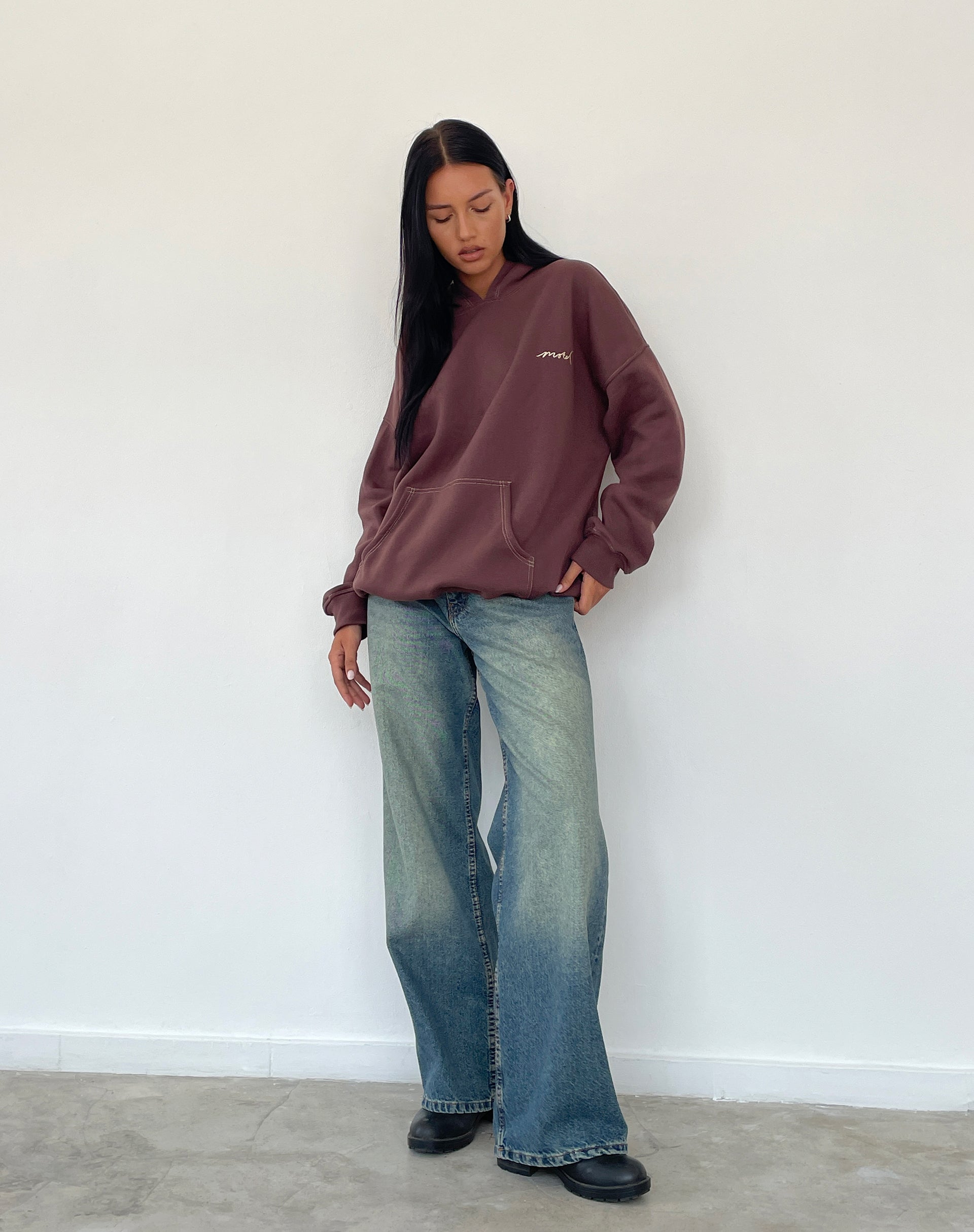 Imagen de Oversize Hoodie in Deep Mahogany with Motel Scribble Embroidery