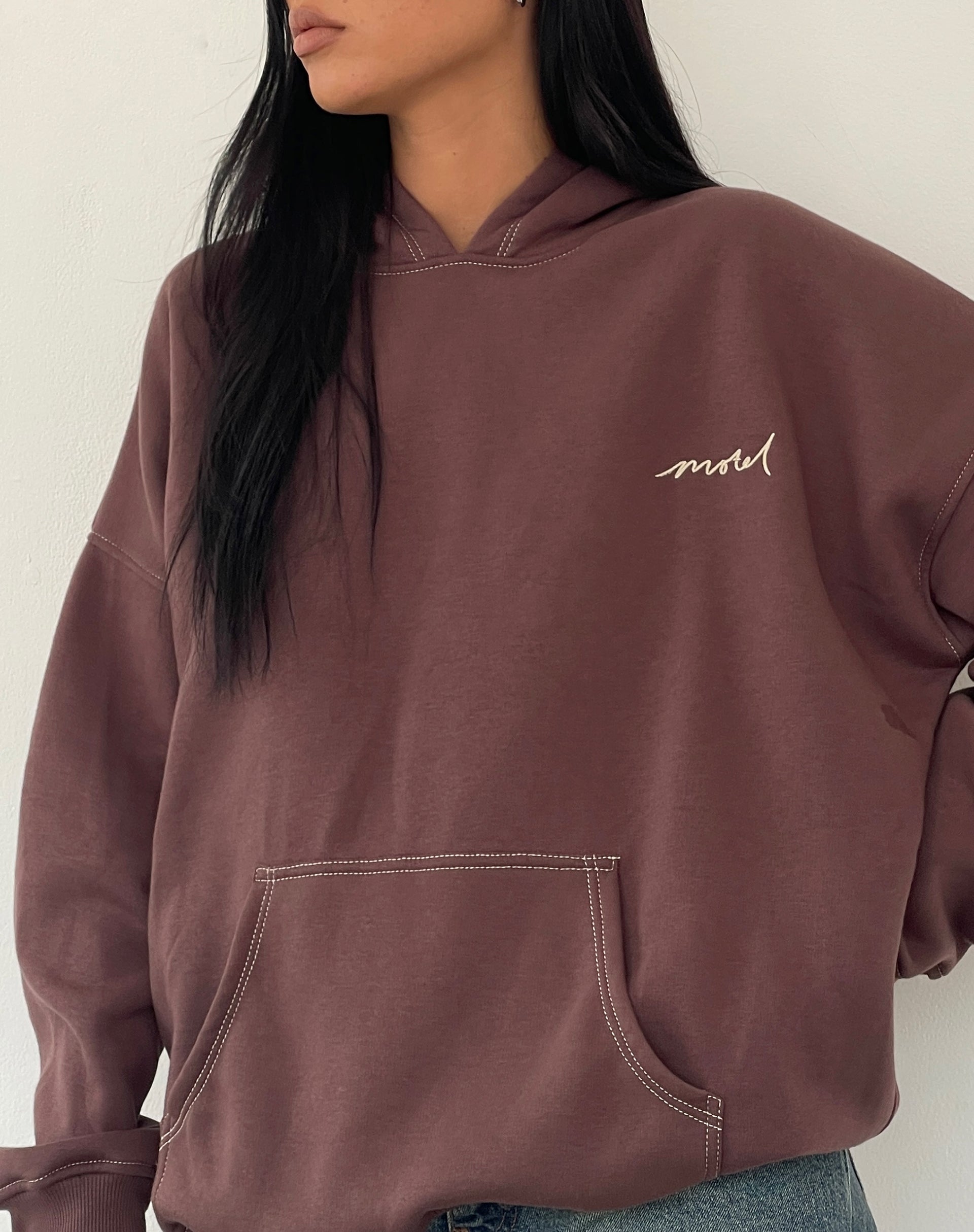 Imagen de Oversize Hoodie in Deep Mahogany with Motel Scribble Embroidery