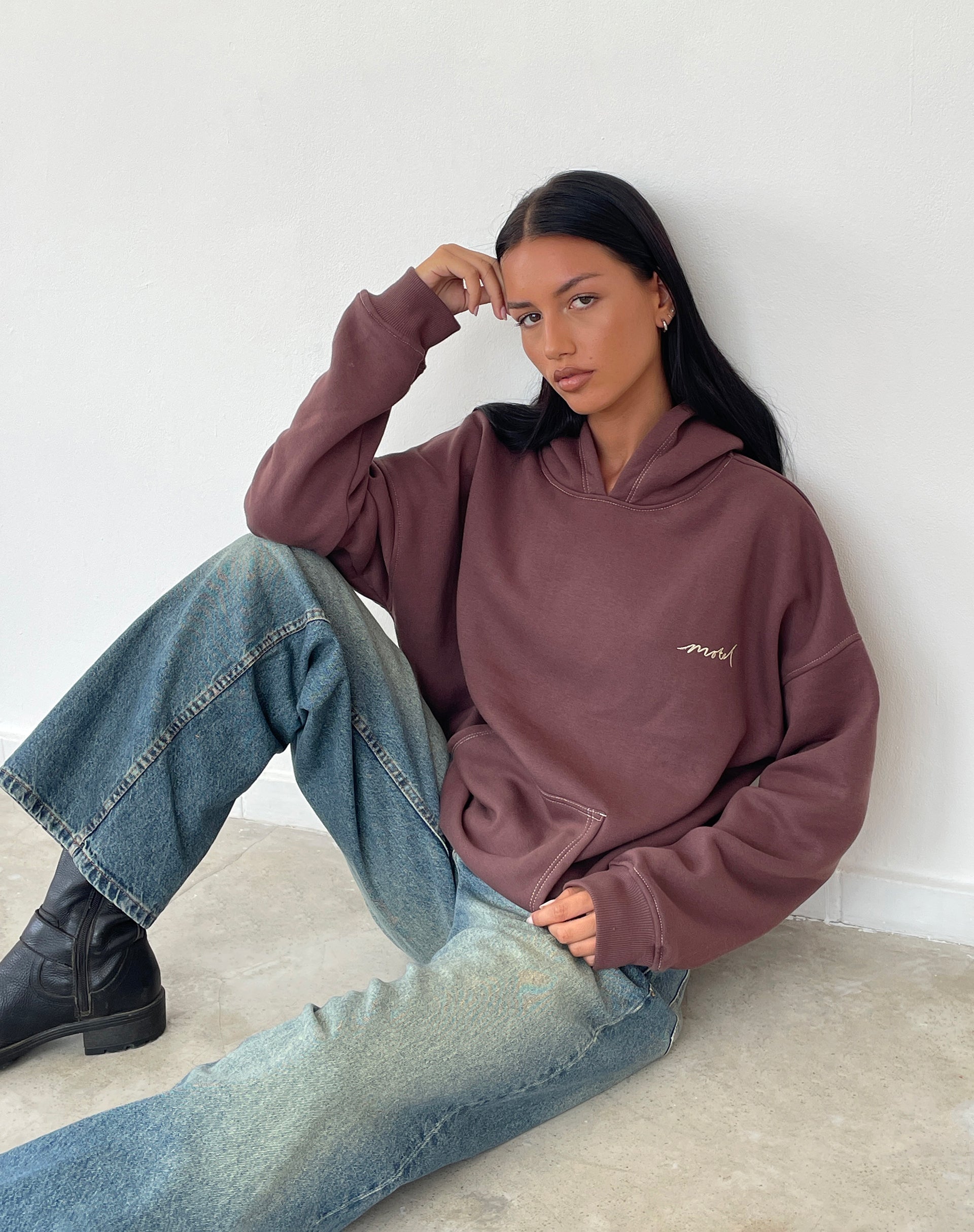 Imagen de Oversize Hoodie in Deep Mahogany with Motel Scribble Embroidery