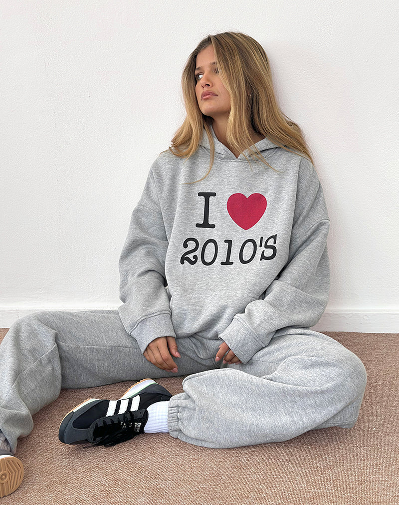 Imagen de Oversized Hoodie in Grey Marl with I Love 2010's Print