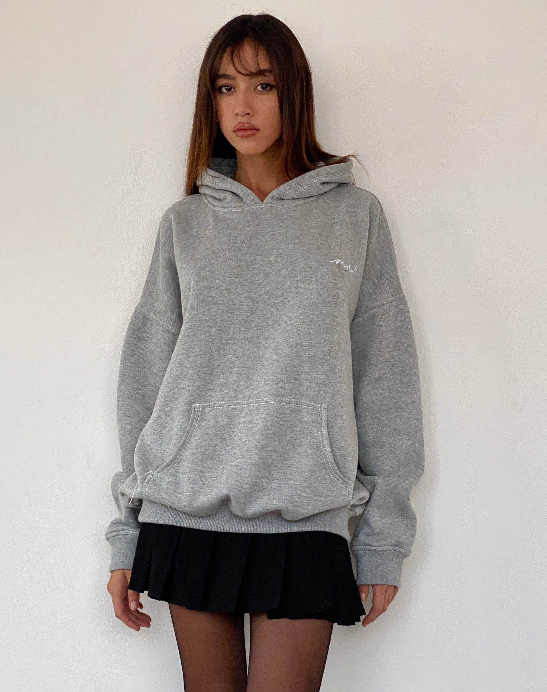 Imagen de Oversize Hoodie in Grey Marl with Motel Scribble Embroidery