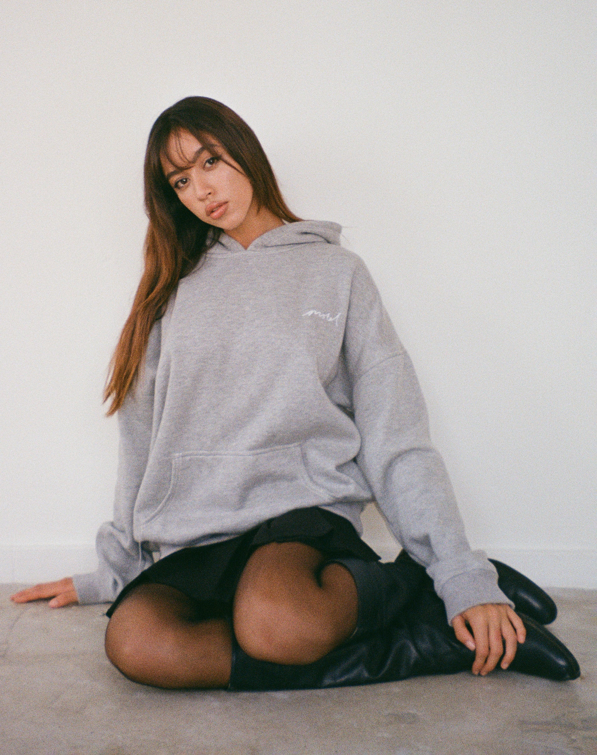 Imagen de Oversize Hoodie in Grey Marl with Motel Scribble Embroidery