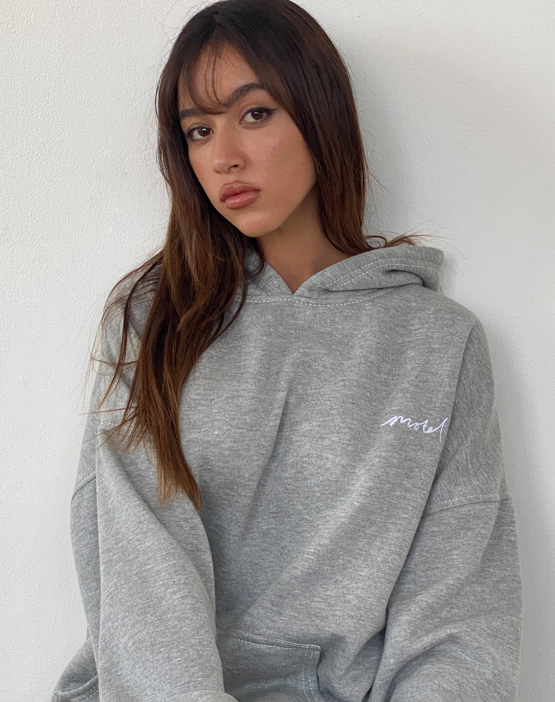 Imagen de Oversize Hoodie in Grey Marl with Motel Scribble Embroidery