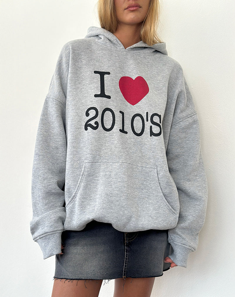 Imagen de Oversized Hoodie in Grey Marl with I Love 2010's Print