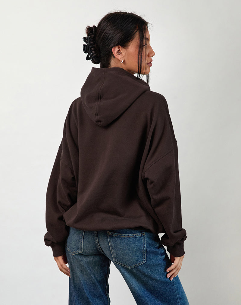 Image of Sudadera con capucha de gran tamaño en chocolate amargo con estampado Overthinker