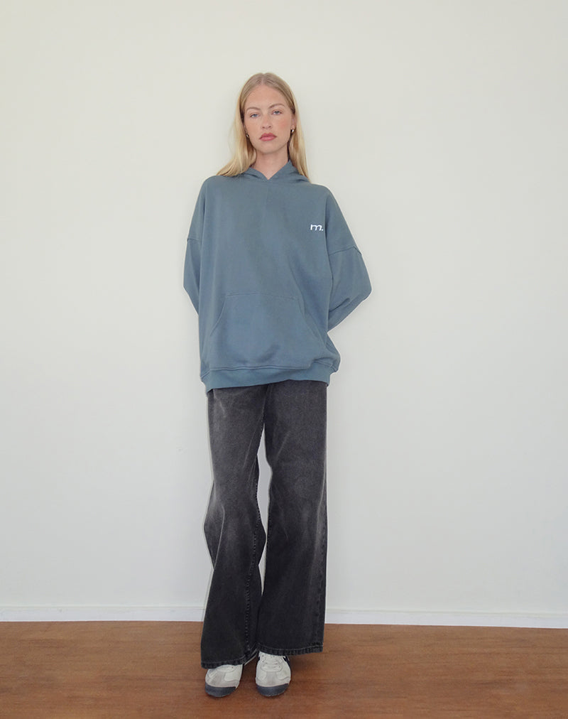Imagen de sudadera con capucha oversize en azul Mirage con bordado blanco "MOTEL