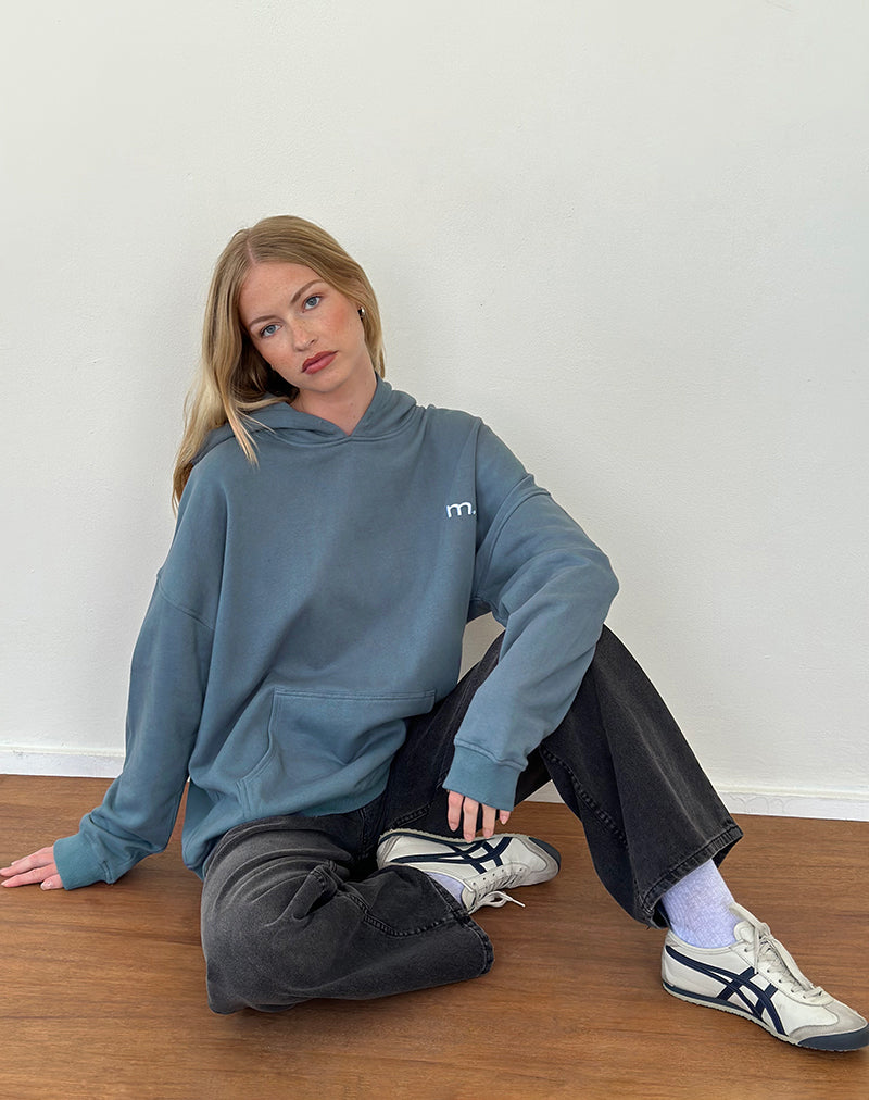 Sudadera oversize con capucha en azul espejismo y bordado "MOTEL" en blanco