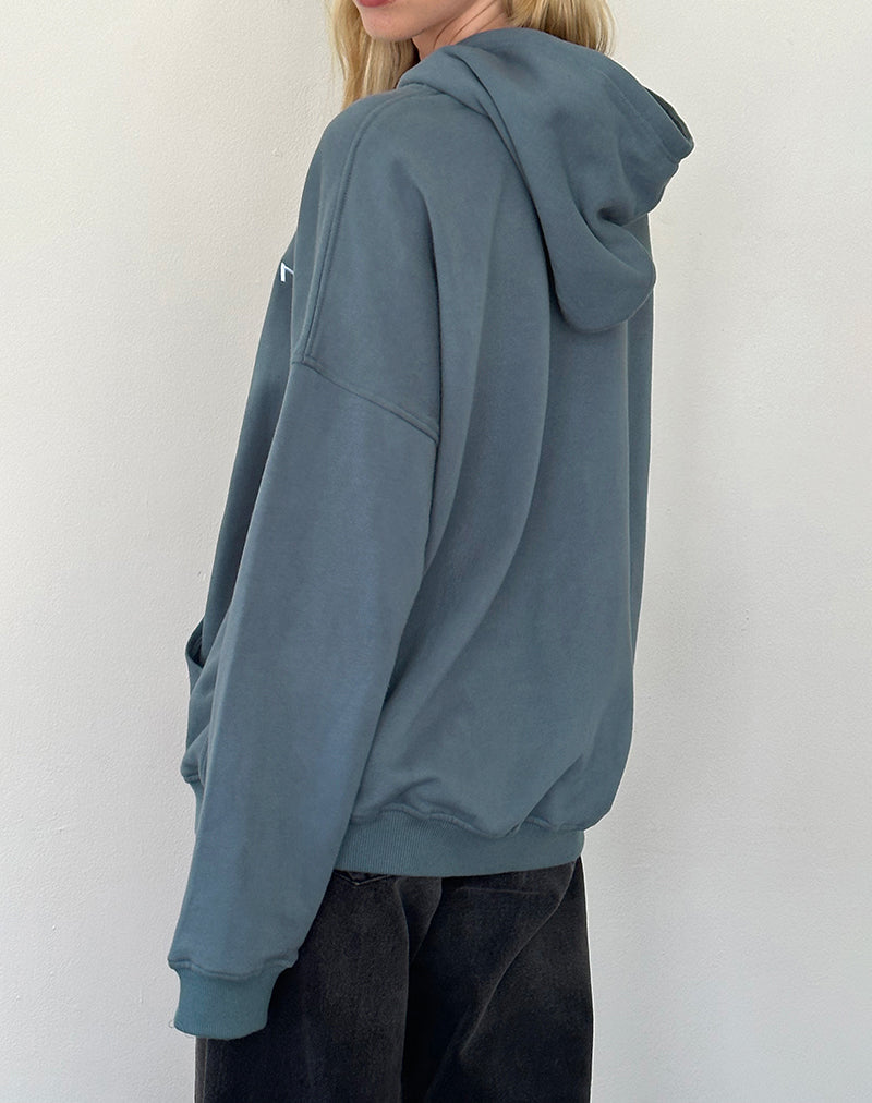 Imagen de sudadera con capucha oversize en azul Mirage con bordado blanco "MOTEL