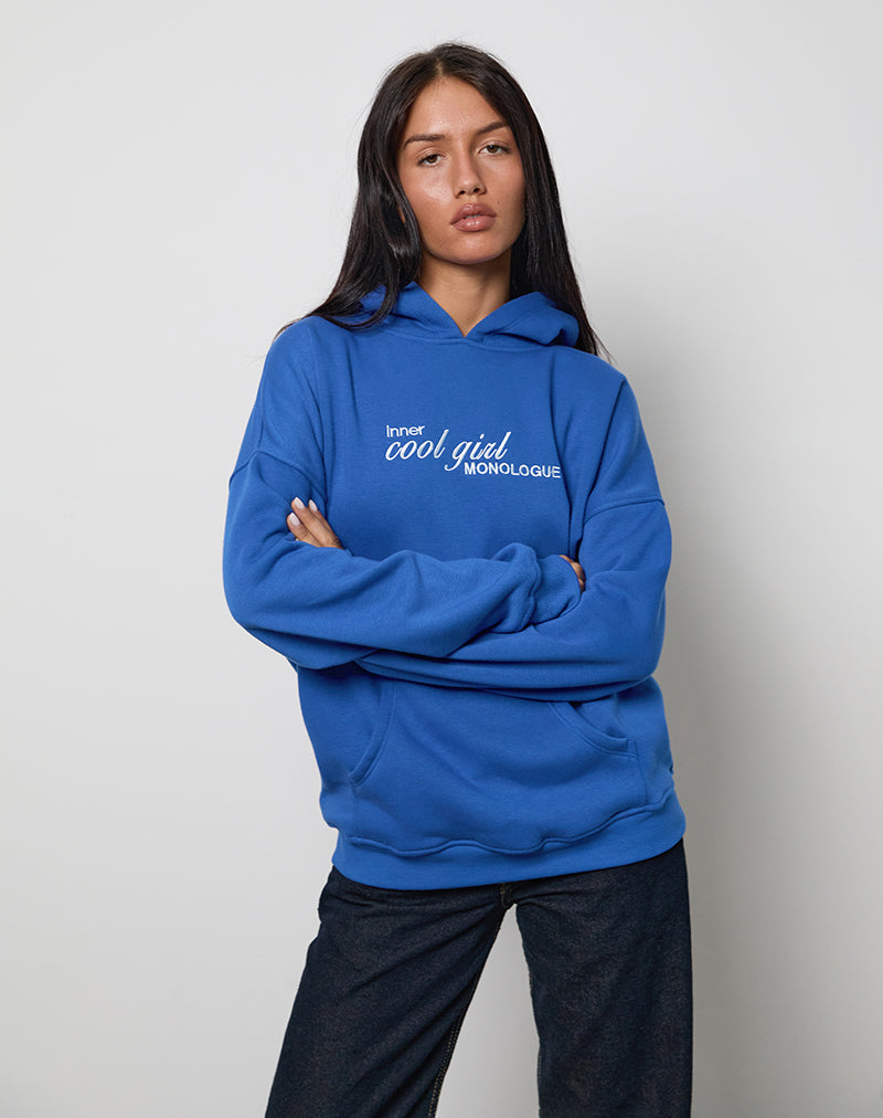 Sudadera oversize con capucha en azul cobalto y gráfico Cool Girl
