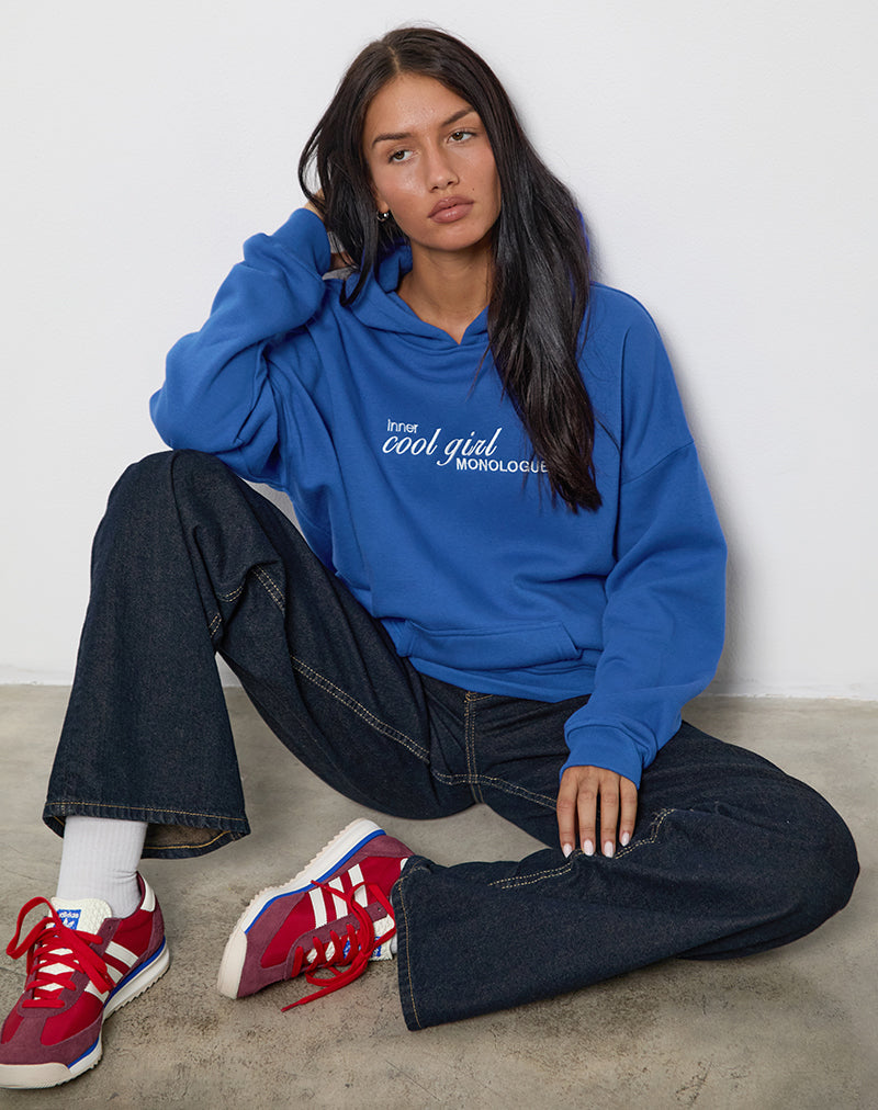 Sudadera oversize con capucha en azul cobalto y gráfico Cool Girl