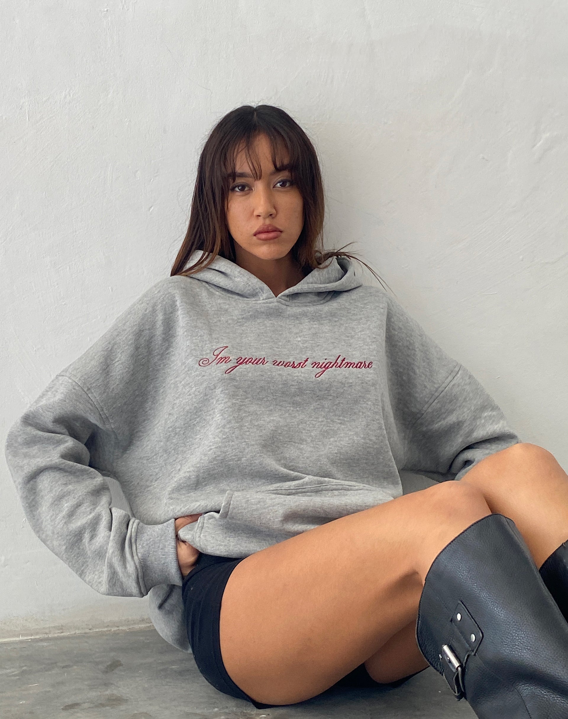 Imagen de Oversized Hoodie in Grey Marl with Worst Nightmare Graphic