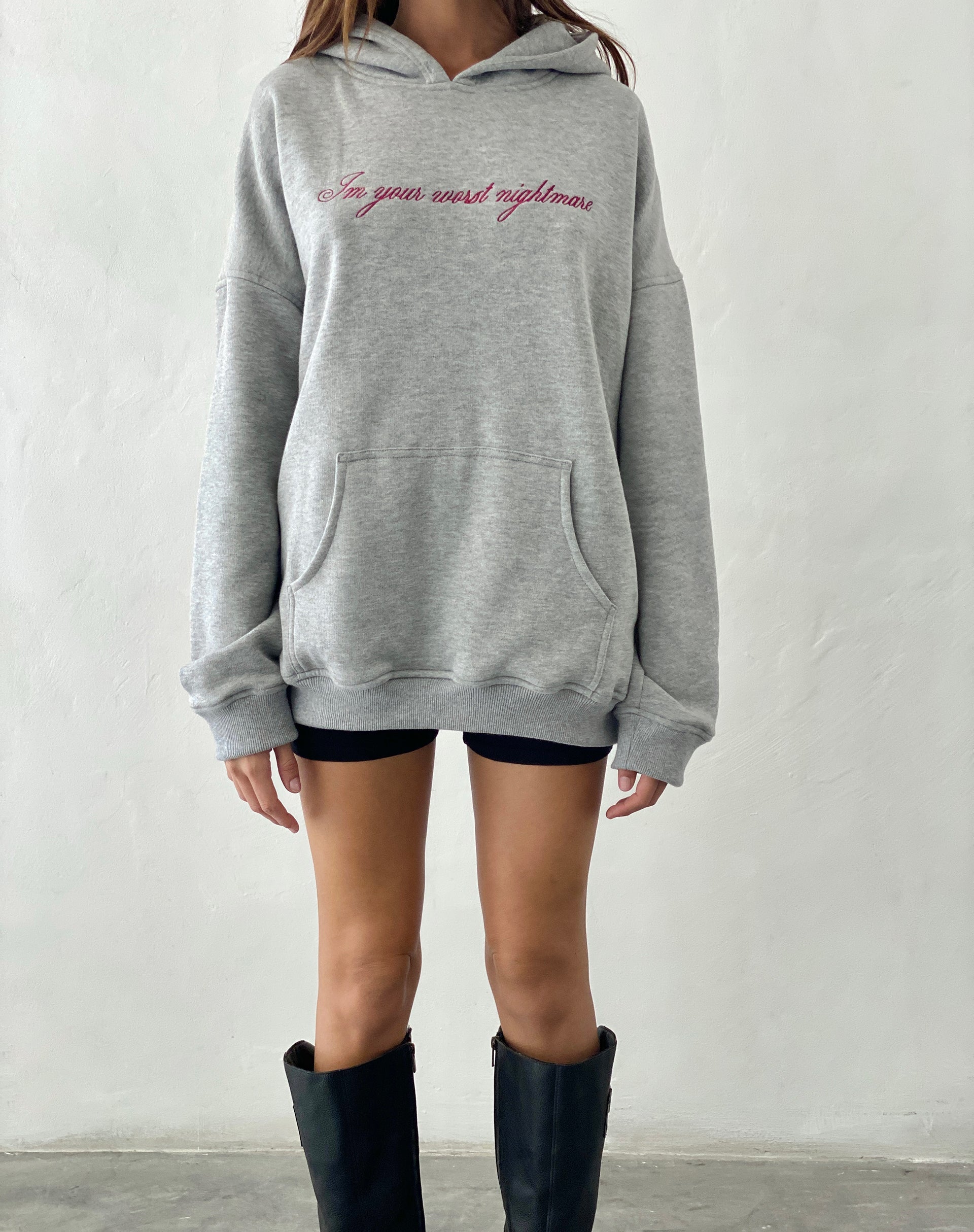 Imagen de Oversized Hoodie in Grey Marl with Worst Nightmare Graphic