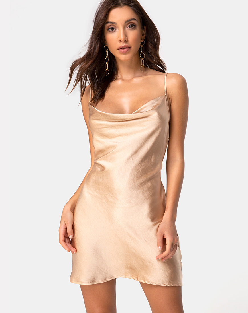 Vestido Paiva en satén dorado