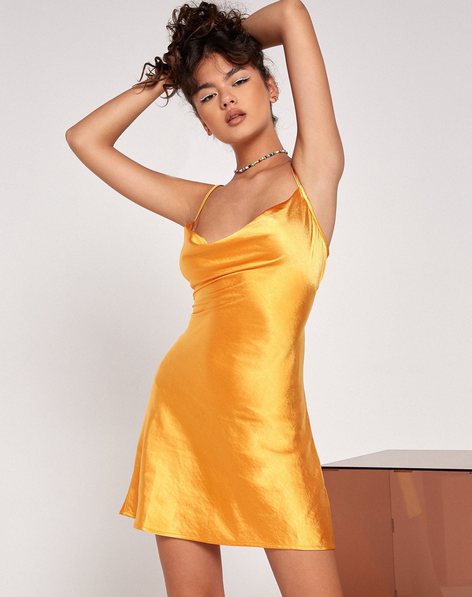Imagen de Paiva Slip Dress in Satin Tangerine