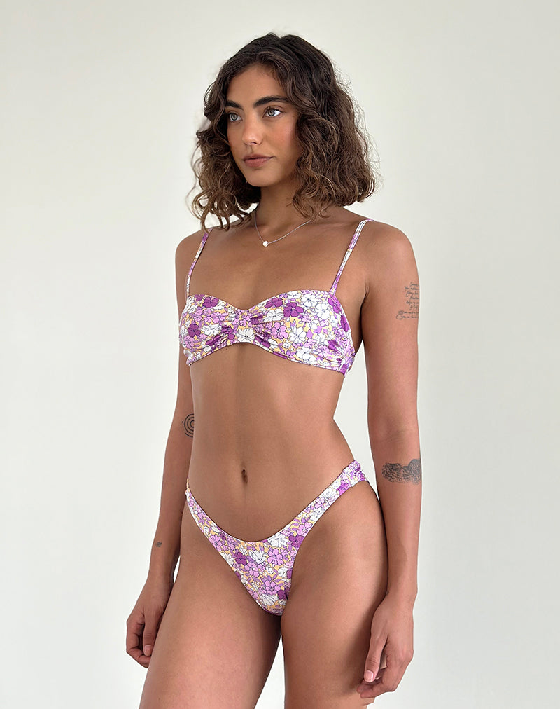 Imagen de la braguita de bikini Farida en naranja y morado floral brillante