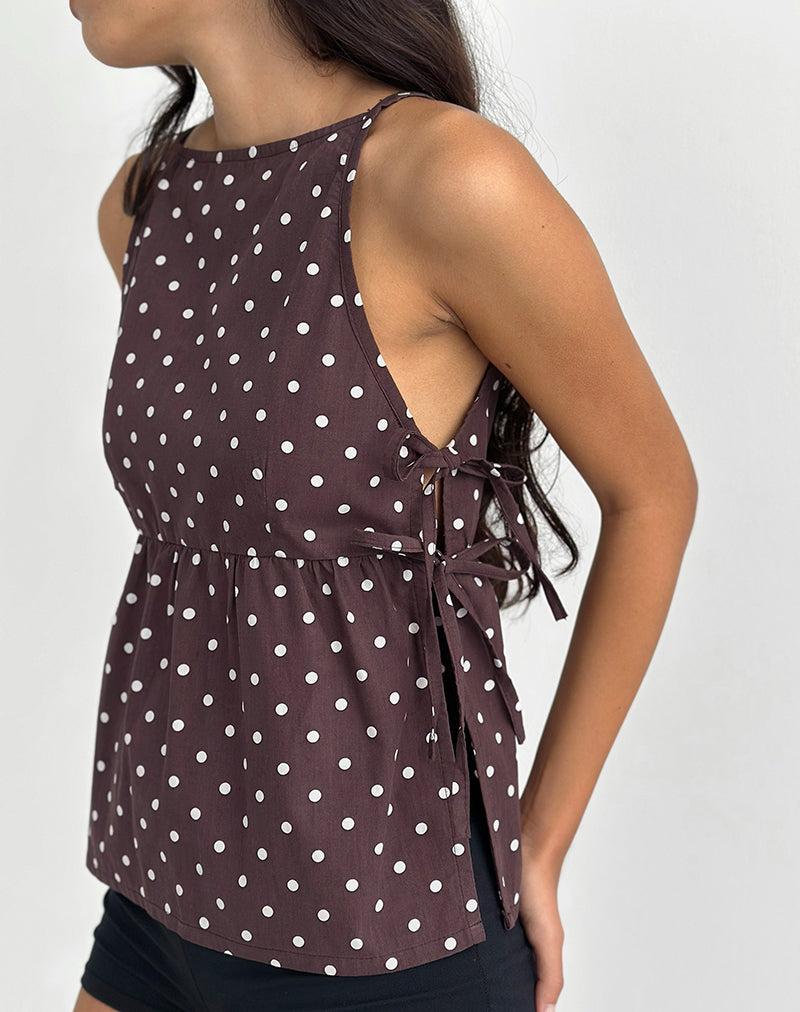 Imagen de Palsi Tie Side Top Marrón con Lunares Medianos Blanco