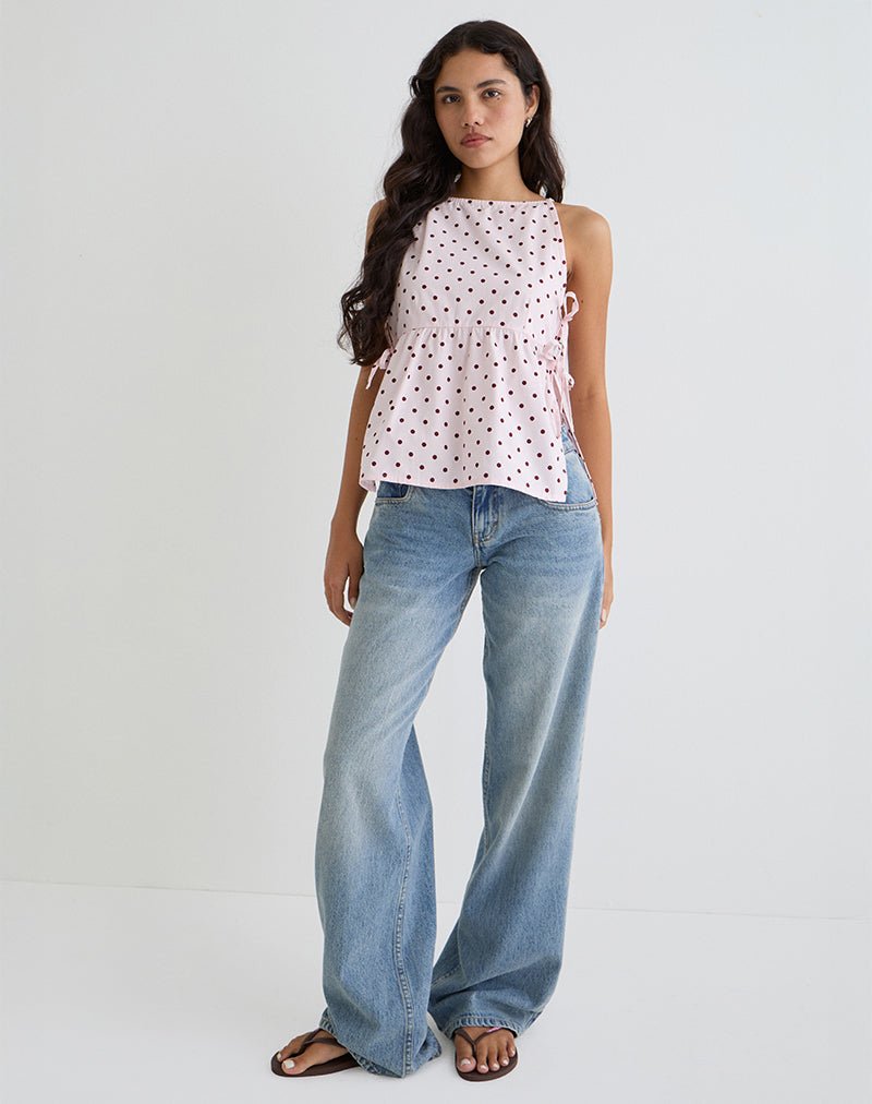 Imagen de Palsi Tie Side Top en Rosa con Lunares Mediano Rojo
