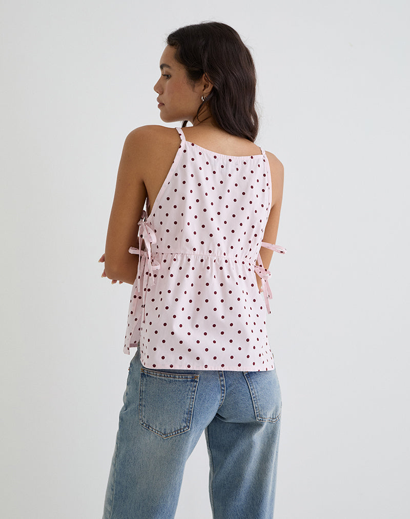 Imagen de Palsi Tie Side Top en Rosa con Lunares Mediano Rojo