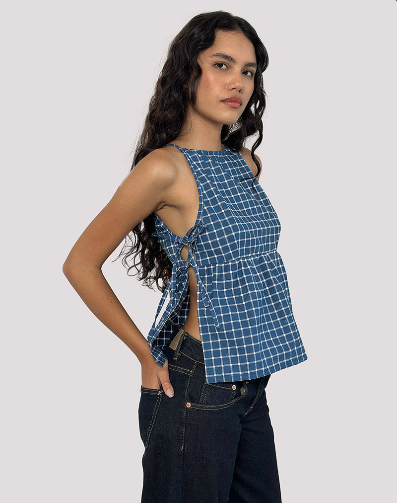 Imagen de Palsi Tie Side Top in Navy Tartan