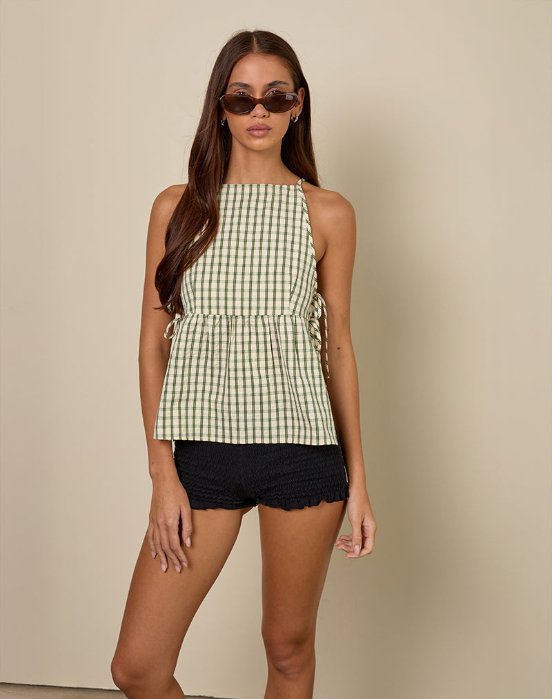 Palsi Tie Side Top de cuadros verdes