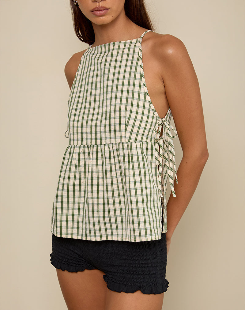 Palsi Tie Side Top de cuadros verdes