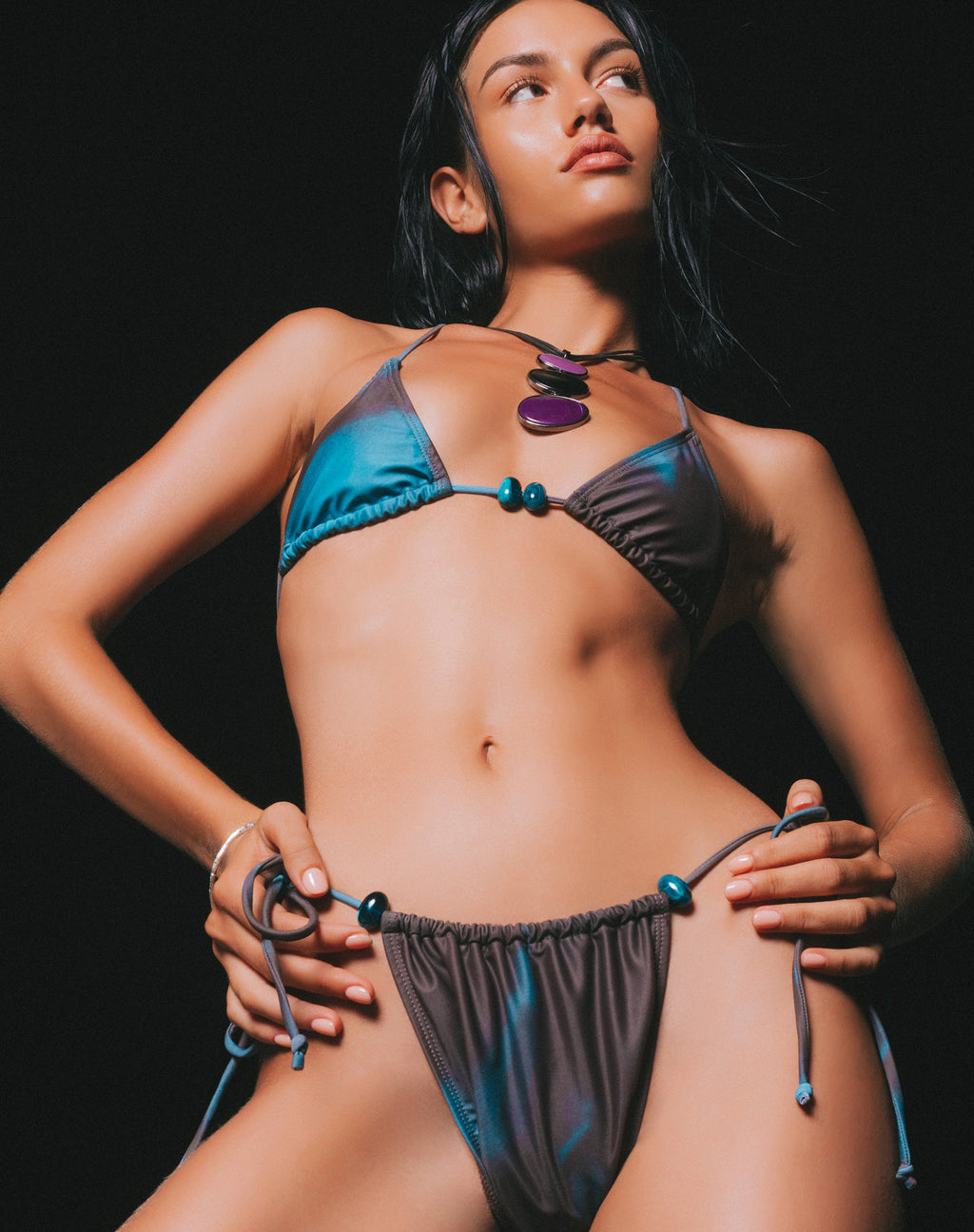 Braga de bikini Leyna Beaded en marrón acuarela