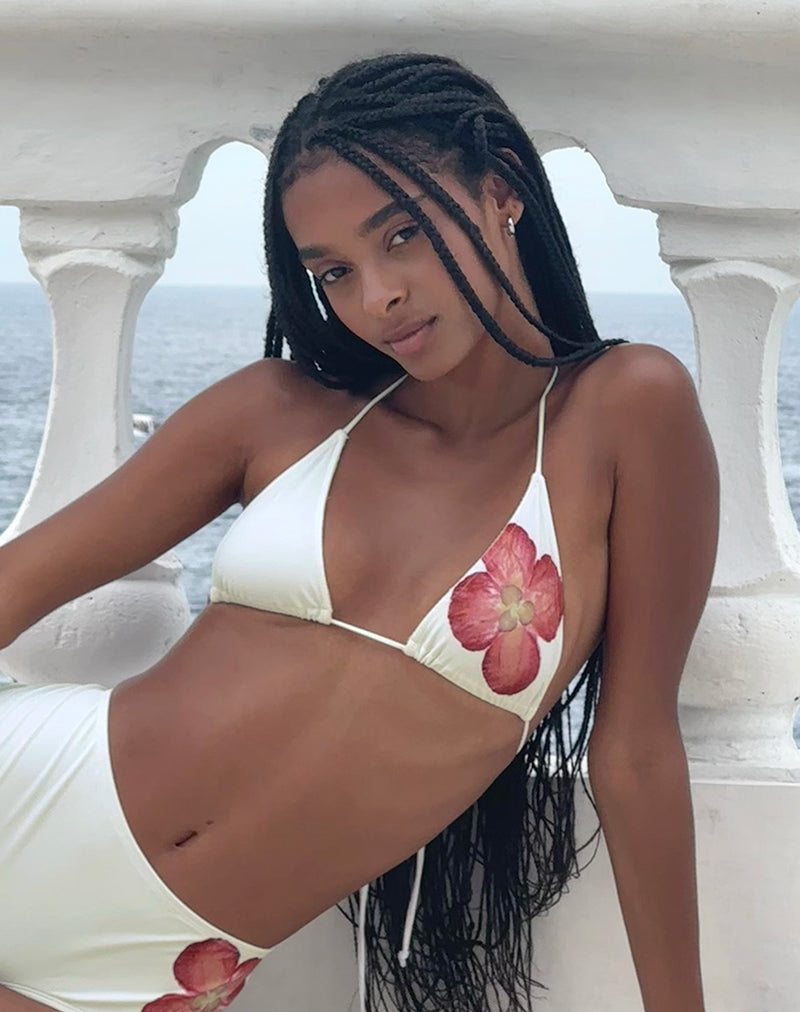 Imagen del sujetador de bikini Pami en marfil con orquídea rosa