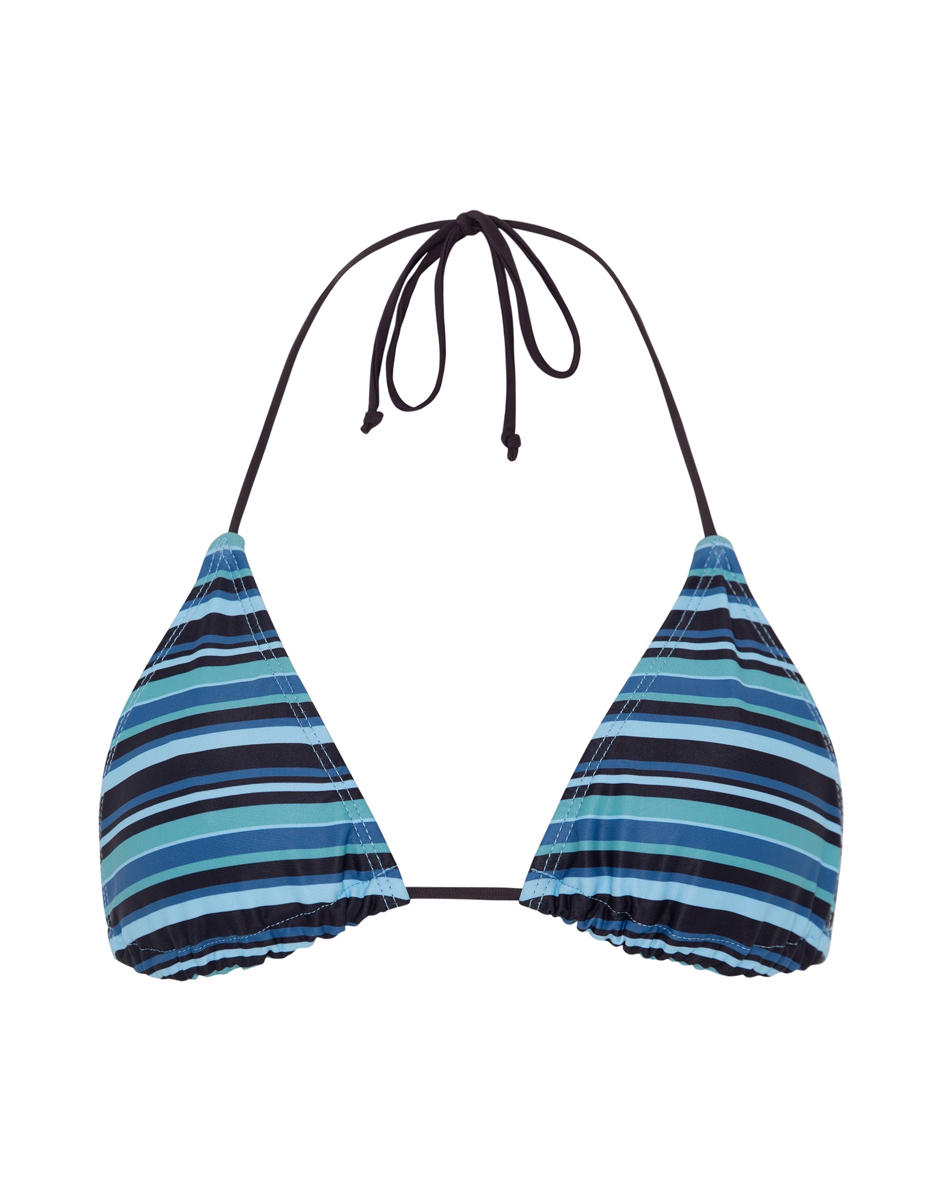Imagen del sujetador de bikini Pami de rayas azules con lazo marrón