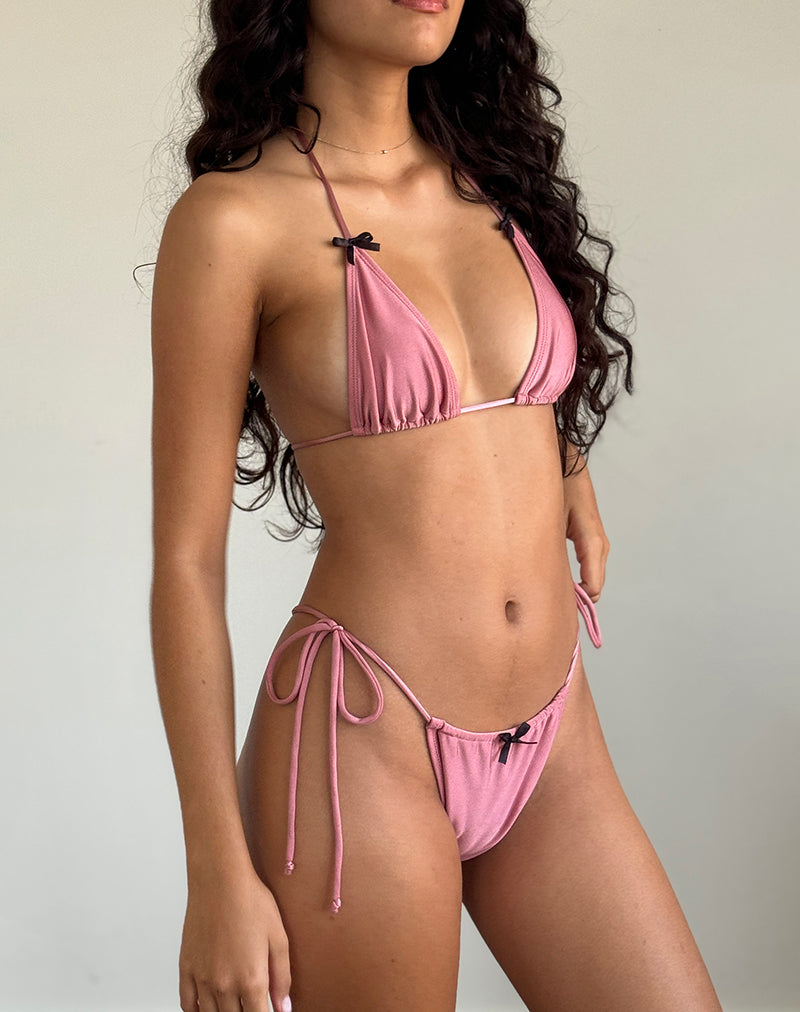 Imagen de la braguita de bikini Leyna en rosa brillante con lazo negro