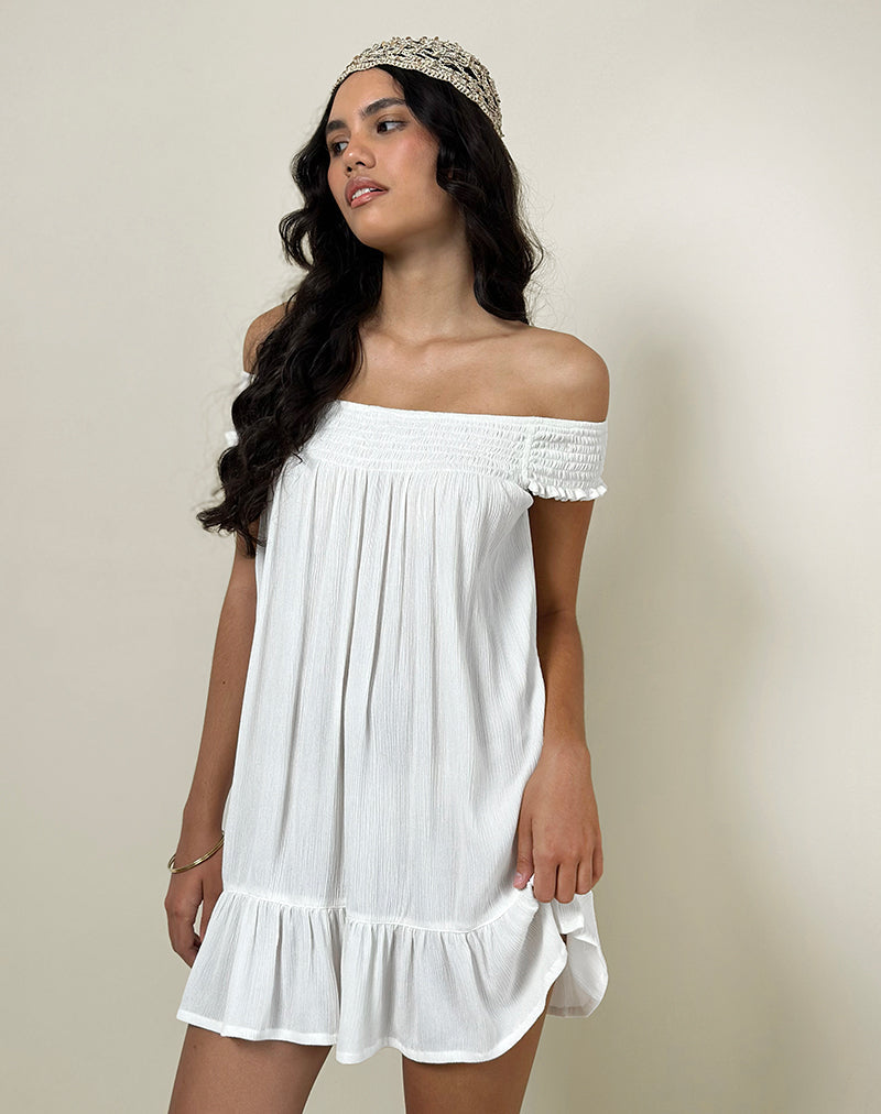 Imagen de Panasi Bardot Babydoll Mini Dress in Off White