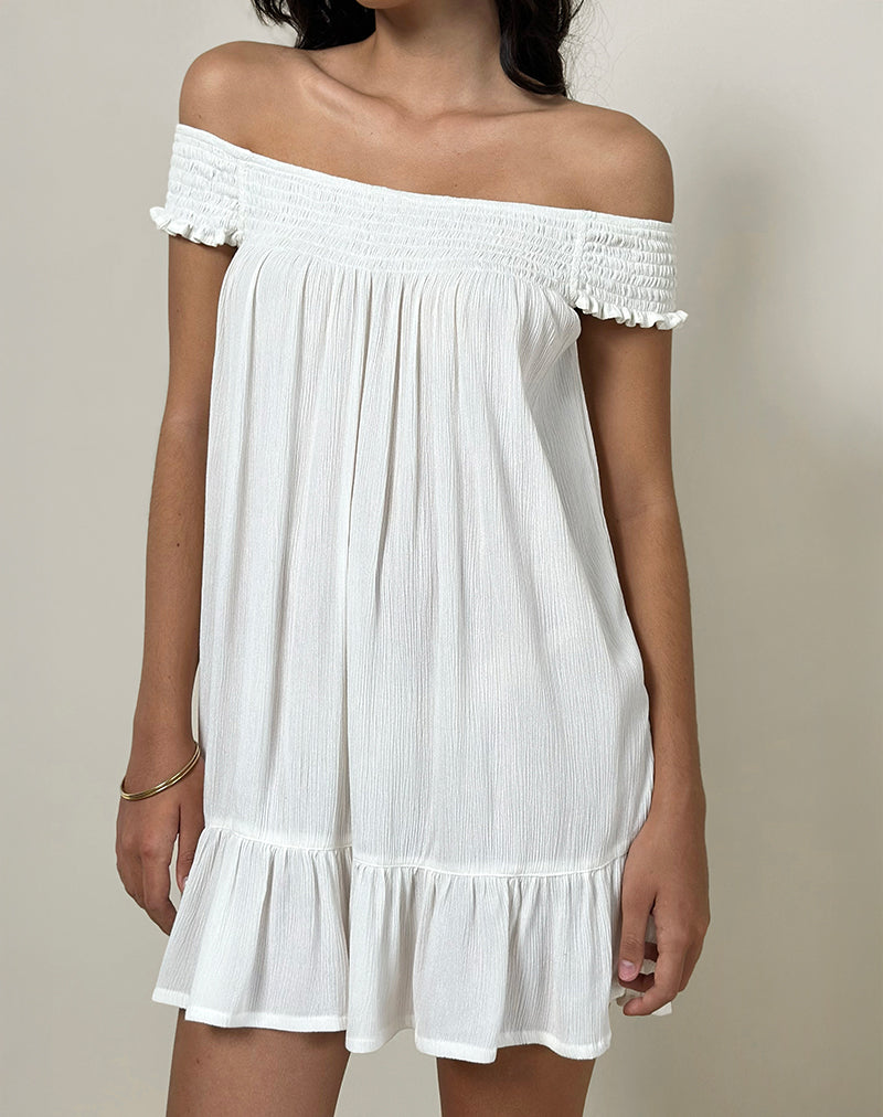 Minivestido Panasi Bardot Babydoll en Blanco roto