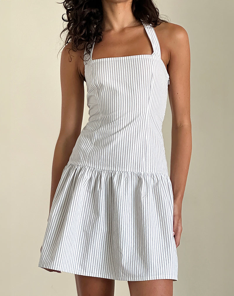 Minivestido Panja de rayas pequeñas gris vertical