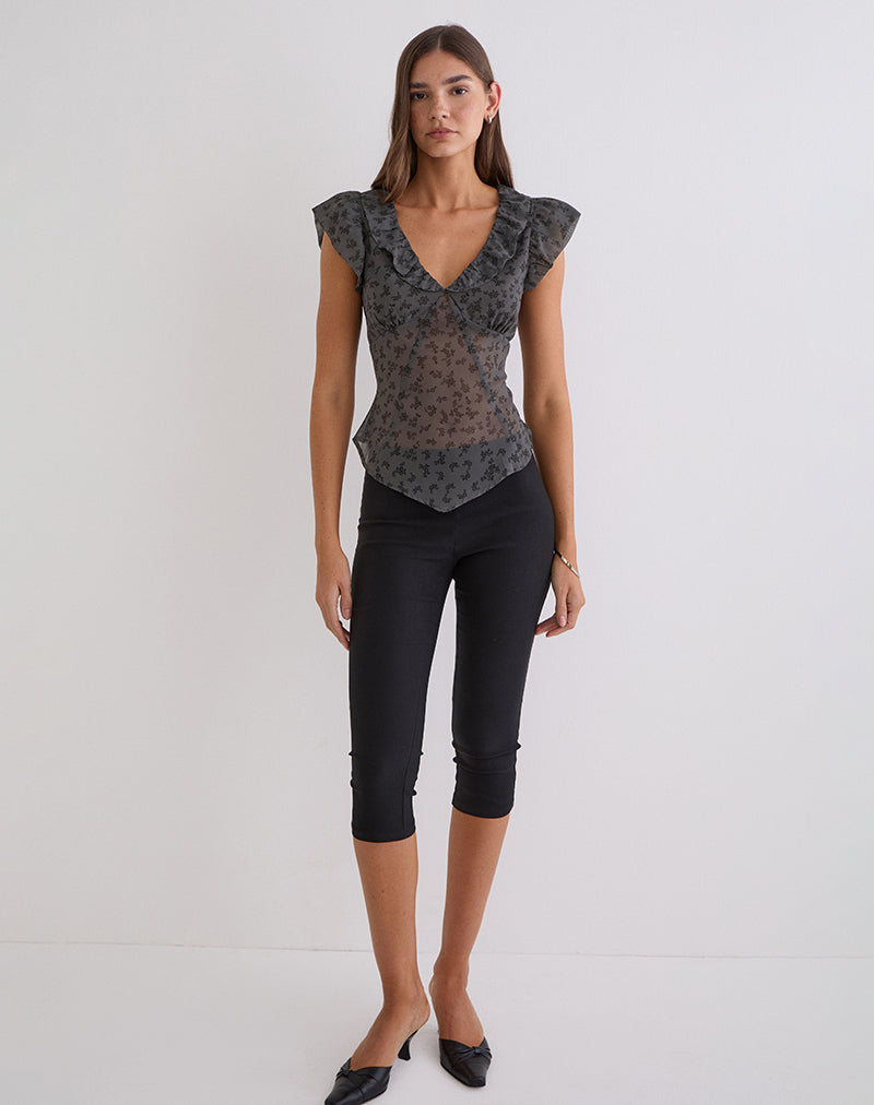 Image of Paquita Top in Chiffon Minimal Flower Dark Grey