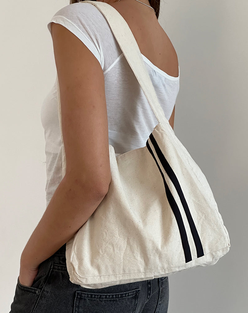 Bolso de lona Pardi en crudo con raya negra