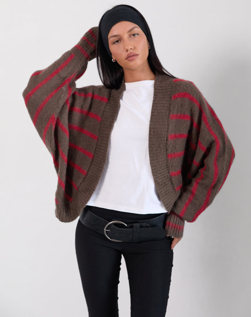 Chaqueta Pasha Shrug a rayas rojas y marrones