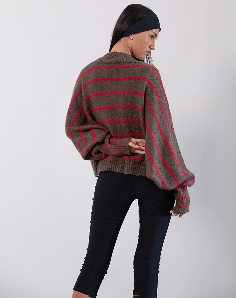 IImagen de Pasha Shrug Cardigan de rayas rojas y marrones