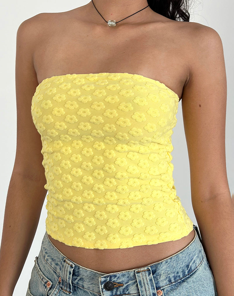Peggy Bandeau Top en Terry Amarillo Mini Floral