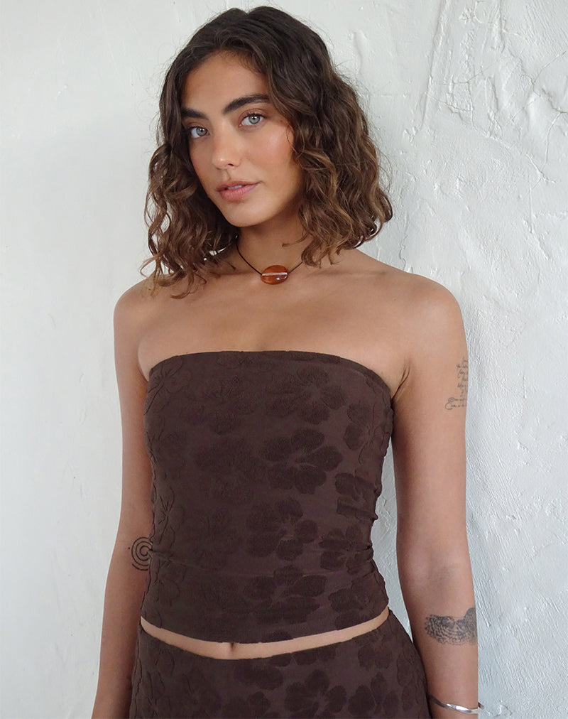 Peggy Bandeau Top en Hibiscus Terry Marrón