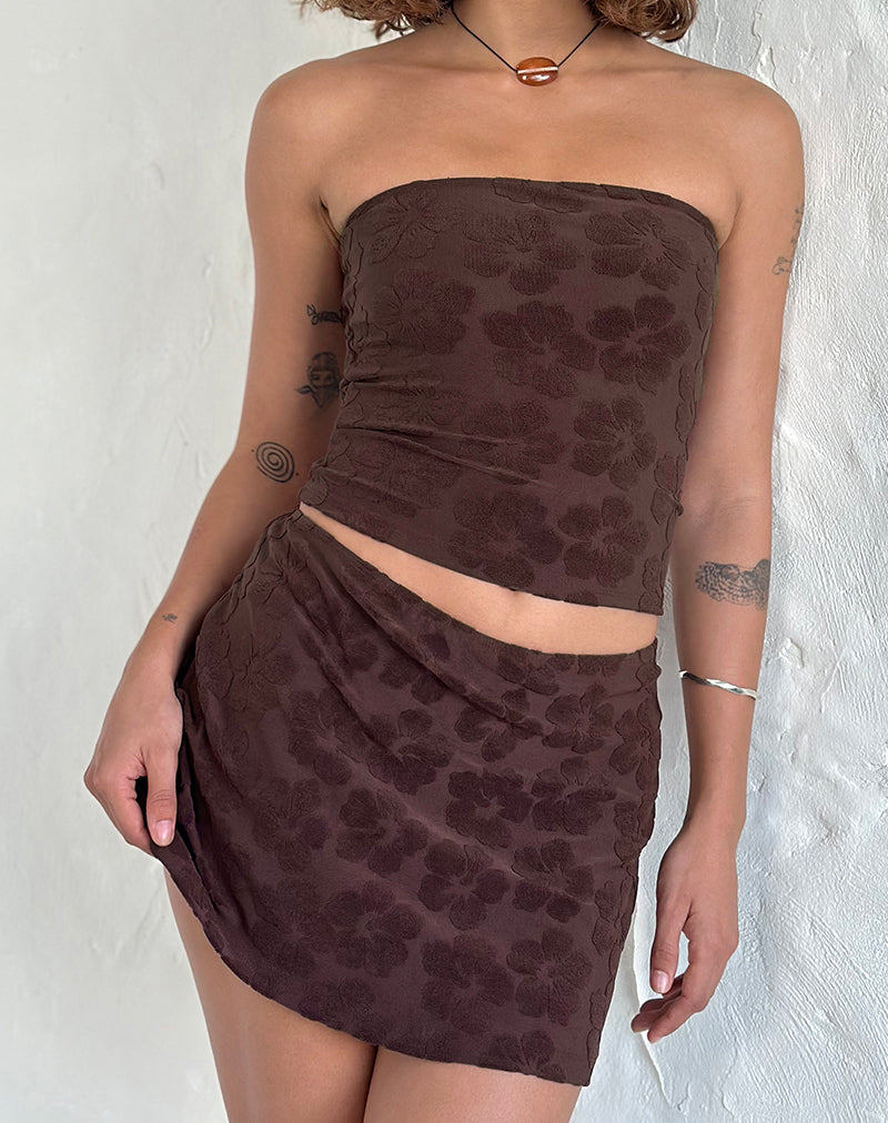 Falda Oruto en Hibiscus Terry Marrón