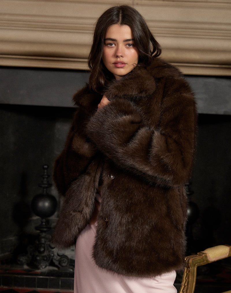 Chaqueta Pepita de piel sintética marrón oscuro