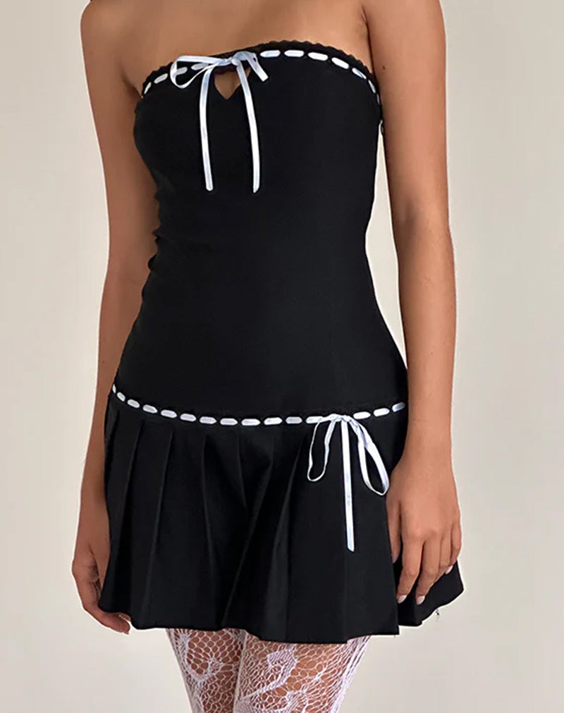 Minivestido Petula negro con lazo azul a contraste