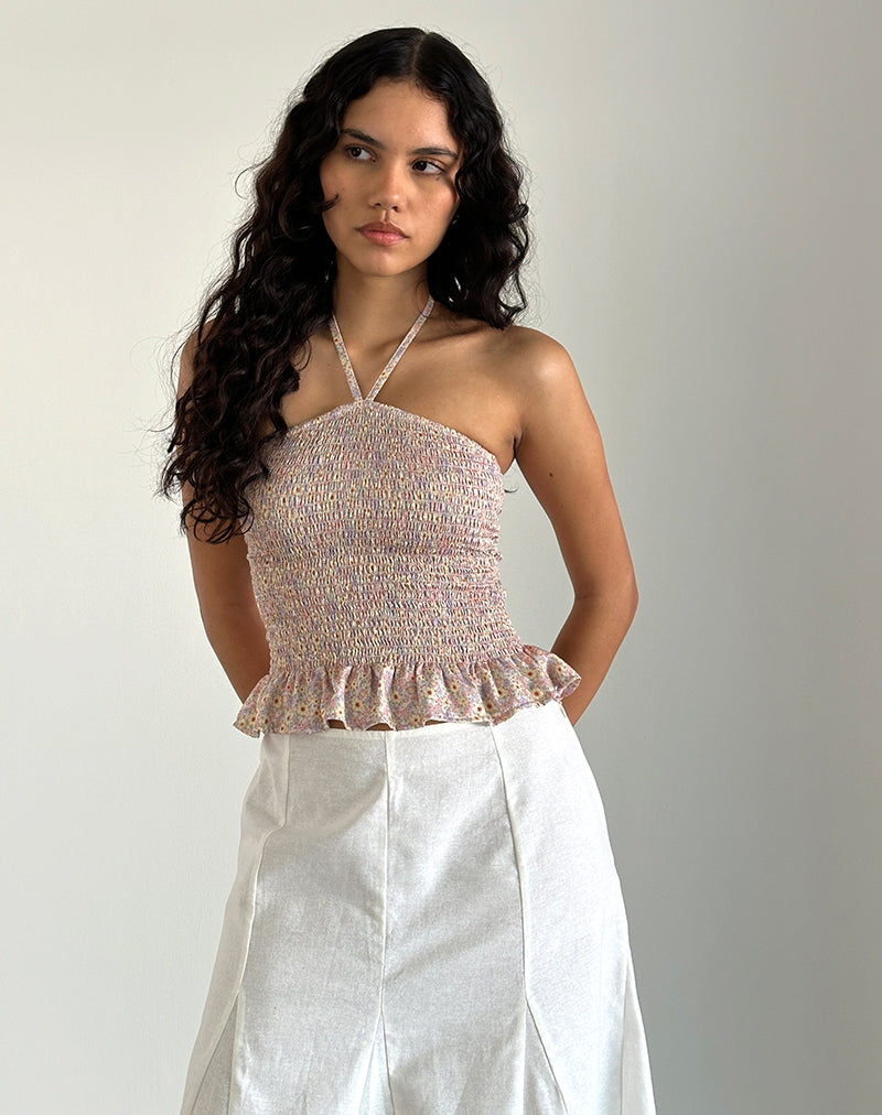 Imagen de Phobe Shirred Halterneck Top in 70s Prairie Girl Floral