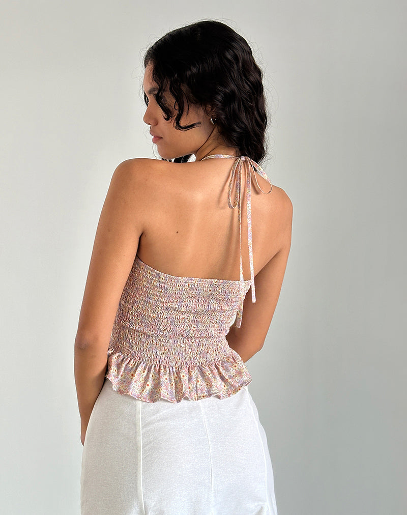 Imagen de Phobe Shirred Halterneck Top in 70s Prairie Girl Floral
