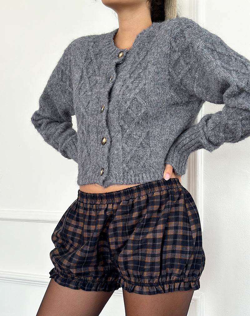 Pantalón corto Picu Frill Hem en cuadros azul marino y mostaza