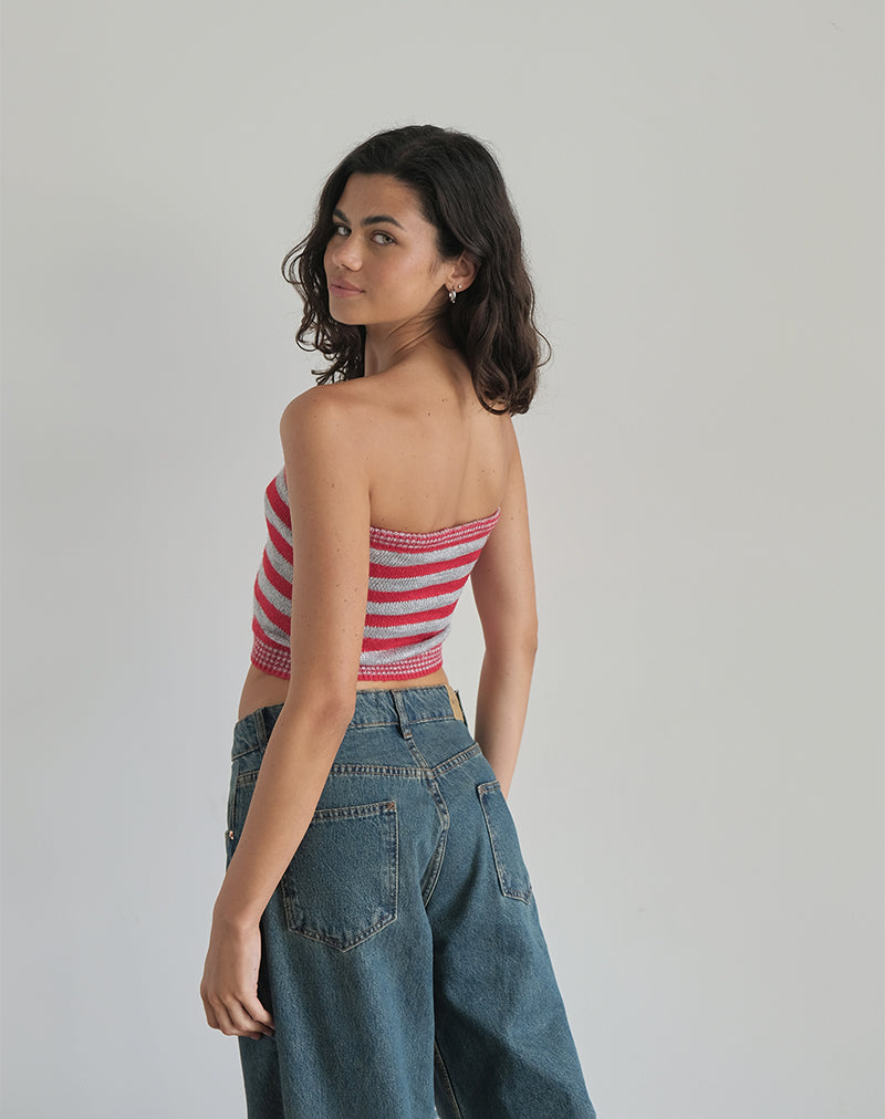 imagen de Pihla Tube Top a rayas rojas y grises