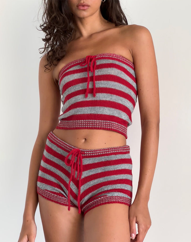 Renha Hot Pants a rayas rojas y grises