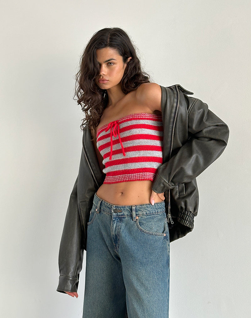 imagen de Pihla Tube Top a rayas rojas y grises
