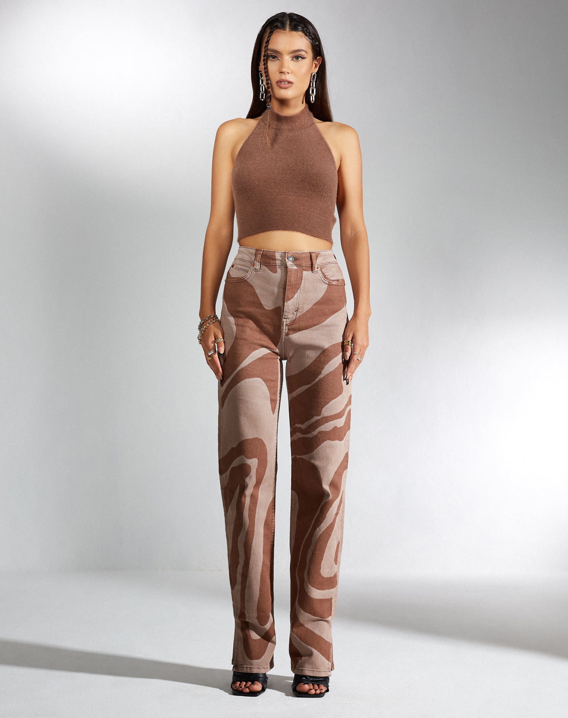 Imagen de MOTEL X IRIS Straight Leg Jeans en Laser Swirl Marrón
