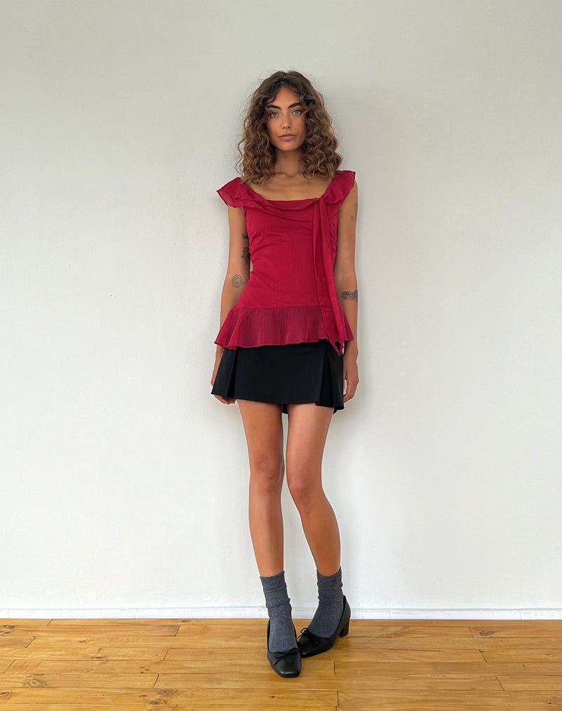 Imagen de Piro Ruffle Longline Top in Burgundy